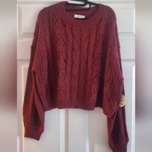 Jolie & Joy Women's Cable Knit Sweater - Burgundy Size M